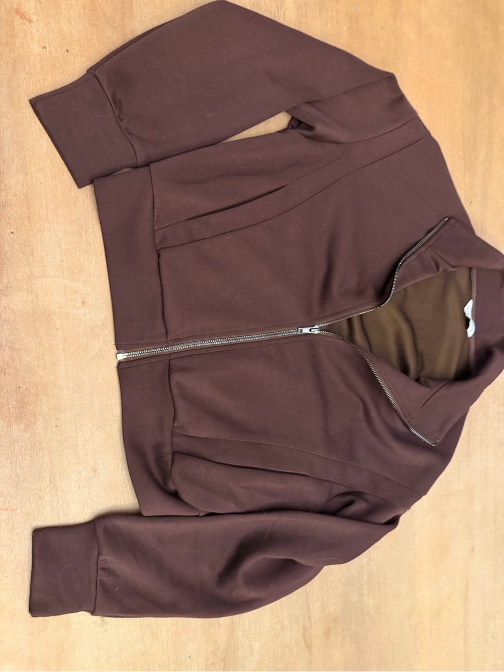 Cropped Zip-Front Hoodie in Dark Brown